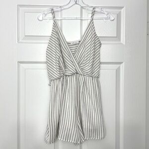 Mind Code Black & White Striped Cami Romper Medium